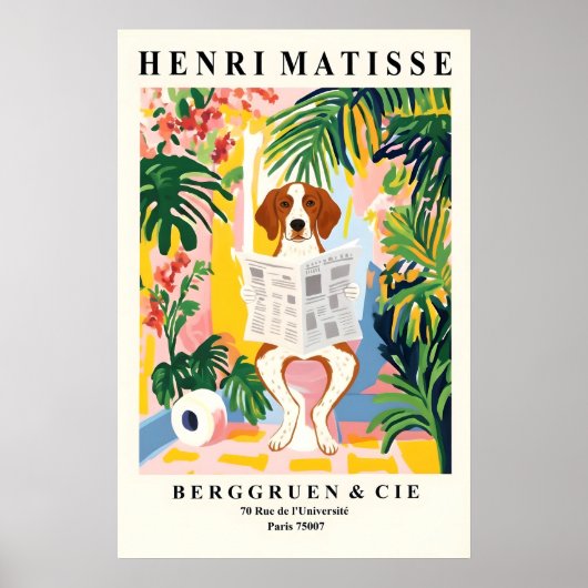 Brittany Spaniel On a Toilet - Funny Matisse Poster (Voorkant)
