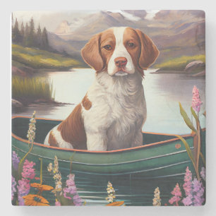 Brittany Spaniel op een peddel: Een landschappelij Stenen Onderzetter