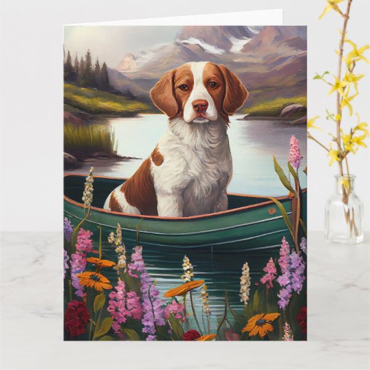 Brittany Spaniel op een peddel: Een Schilderachtig Kaart (Gele Bloem)