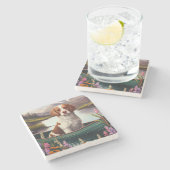 Brittany Spaniel op een peddel: Een Schilderachtig Stenen Onderzetter (Zijkant)