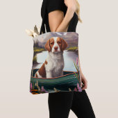 Brittany Spaniel op een peddel: Een Schilderachtig Tote Bag (Dichtbij)