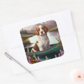 Brittany Spaniel op een peddel: Een Schilderachtig Vierkante Sticker (Envelop)