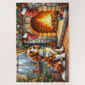 Brittany Spaniel Open Haard met Kerstverlichting Legpuzzel (Verticaal)
