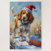 Brittany Spaniel Pointing at Santa's Glove Hat Legpuzzel (Verticaal)
