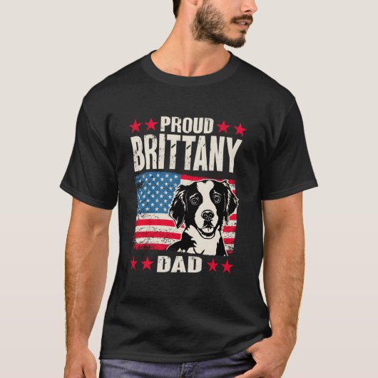 Brittany Spaniel Proud Brittany Dad American Flag T-shirt (Voorkant)