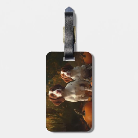 Brittany Spaniel Puppy Herfst Delight Pompoen Bagagelabel (Achterkant verticaal)