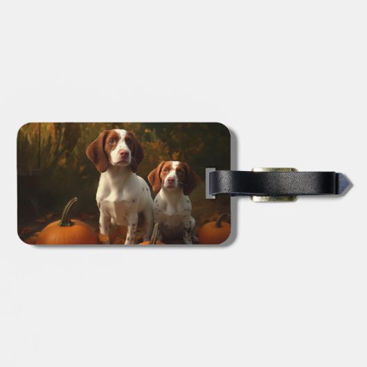Brittany Spaniel Puppy Herfst Delight Pompoen Bagagelabel (Achterkant horizontaal)