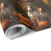 Brittany Spaniel Puppy Herfst Delight Pompoen Cadeaupapier (Rol Hoek)