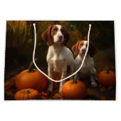 Brittany Spaniel Puppy Herfst Delight Pompoen Groot Cadeauzakje (Voorkant)