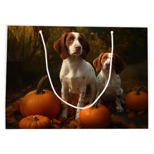 Brittany Spaniel Puppy Herfst Delight Pompoen Groot Cadeauzakje (Achterkant)