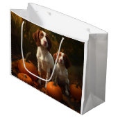 Brittany Spaniel Puppy Herfst Delight Pompoen Groot Cadeauzakje (Voorkant Gekanteld)