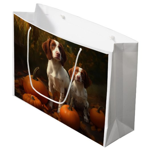 Brittany Spaniel Puppy Herfst Delight Pompoen Groot Cadeauzakje (Voorkant Gekanteld)