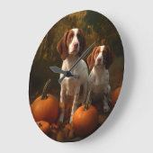 Brittany Spaniel Puppy Herfst Delight Pompoen Grote Klok (Hoek)