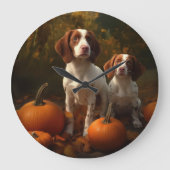 Brittany Spaniel Puppy Herfst Delight Pompoen Grote Klok (Voorkant)