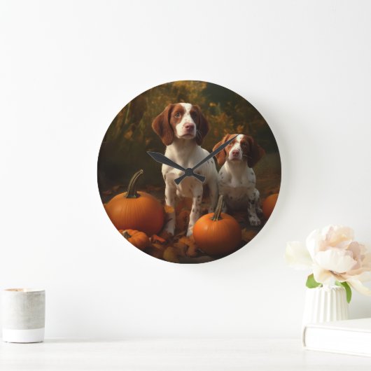 Brittany Spaniel Puppy Herfst Delight Pompoen Grote Klok (Huis)