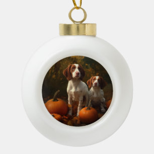 Brittany Spaniel Puppy Herfst Delight Pompoen Keramische Bal Ornament