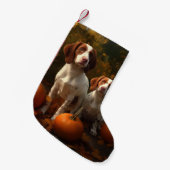 Brittany Spaniel Puppy Herfst Delight Pompoen Kleine Kerstsok (Voorkant (Hangend))
