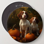 Brittany Spaniel Puppy Herfst Delight Pompoen Ronde Button 6,0 Cm (Voorkant /achterkant)
