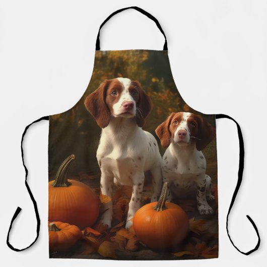 Brittany Spaniel Puppy Herfst Delight Pompoen Schort (Voorkant)