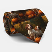 Brittany Spaniel Puppy Herfst Delight Pompoen Stropdas (Opgerold)