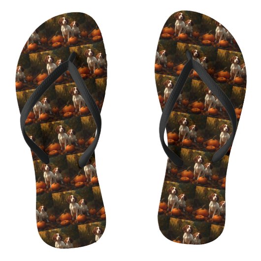 Brittany Spaniel Puppy Herfst Delight Pompoen Teenslippers (Voetbed)