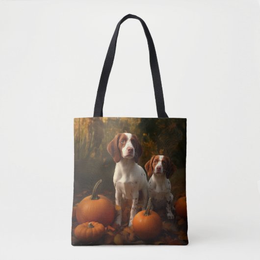 Brittany Spaniel Puppy Herfst Delight Pompoen Tote Bag (Voorkant)