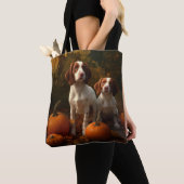 Brittany Spaniel Puppy Herfst Delight Pompoen Tote Bag (Dichtbij)