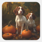 Brittany Spaniel Puppy Herfst Delight Pompoen Vierkante Sticker (Voorkant)