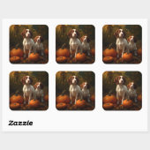 Brittany Spaniel Puppy Herfst Delight Pompoen Vierkante Sticker (Vel)