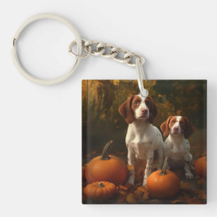 Brittany Spaniel Puppy Herfst Plezier Pompoen  Sleutelhanger