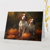 Brittany Spaniel Puppy Herfstpracht Pompoen Kaart (Gele Bloem)