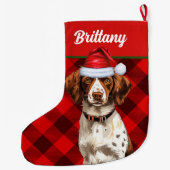 Brittany Spaniel Red Buffalo Plaid Gepersonaliseer Grote Kerstsok (Achterkant)
