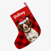 Brittany Spaniel Red Buffalo Plaid Gepersonaliseer Grote Kerstsok (Achterkant (Hangend))
