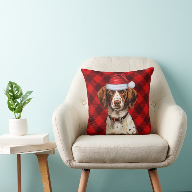 Brittany Spaniel Red Plaid Kerstvakantie Kussen (Stoel)