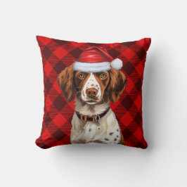 Brittany Spaniel Red Plaid Kerstvakantie Kussen