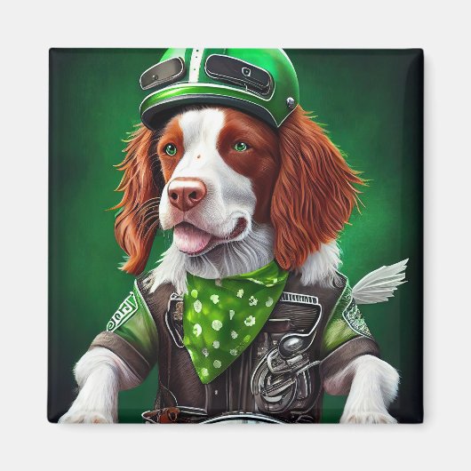 Brittany Spaniel rijdt fiets St. Patrick's Day  Magneet (Voorkant)