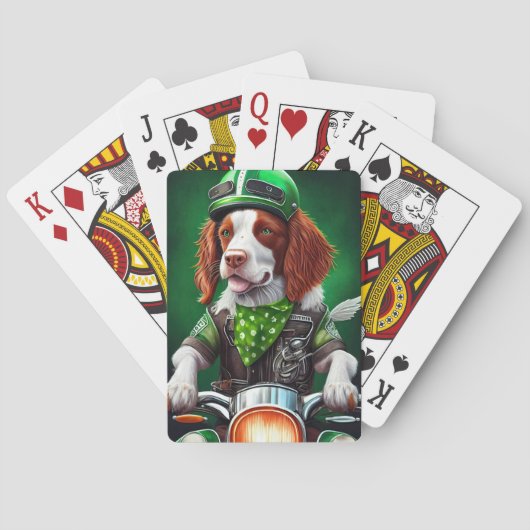 Brittany Spaniel rijdt fiets St. Patrick's Day Pokerkaarten (Achterkant)