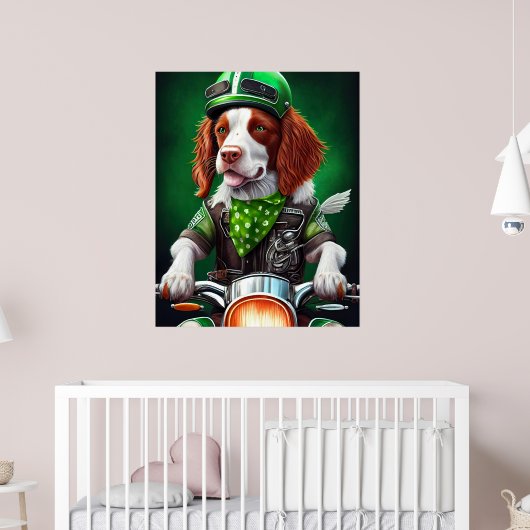 Brittany Spaniel rijdt fiets St. Patrick's Day Poster (Kinderkamer 2)