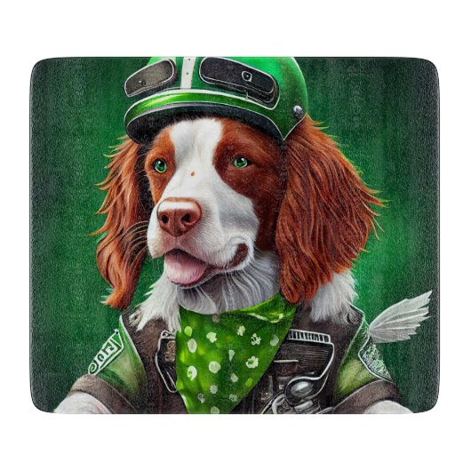 Brittany Spaniel rijdt fiets St. Patrick's Day Snijplank (Voorkant)
