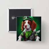 Brittany Spaniel rijdt fiets St. Patrick's Day Vierkante Button 5,1 Cm (Voorkant /achterkant)