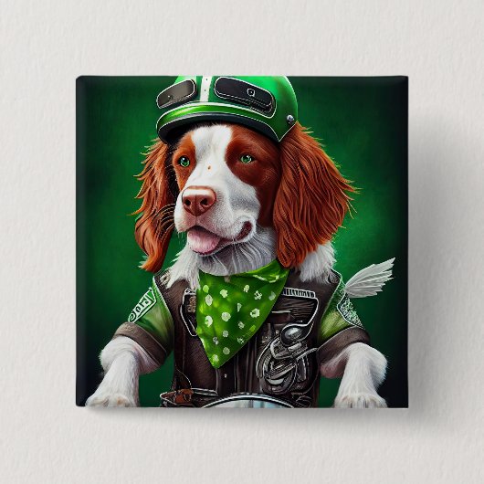 Brittany Spaniel rijdt fiets St. Patrick's Day Vierkante Button 5,1 Cm (Voorkant)