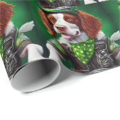 Brittany Spaniel rijdt op fiets St. Patrick's Day Cadeaupapier (Rol Hoek)