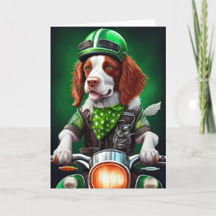 Brittany Spaniel rijdt op fiets St. Patrick's Day Kaart