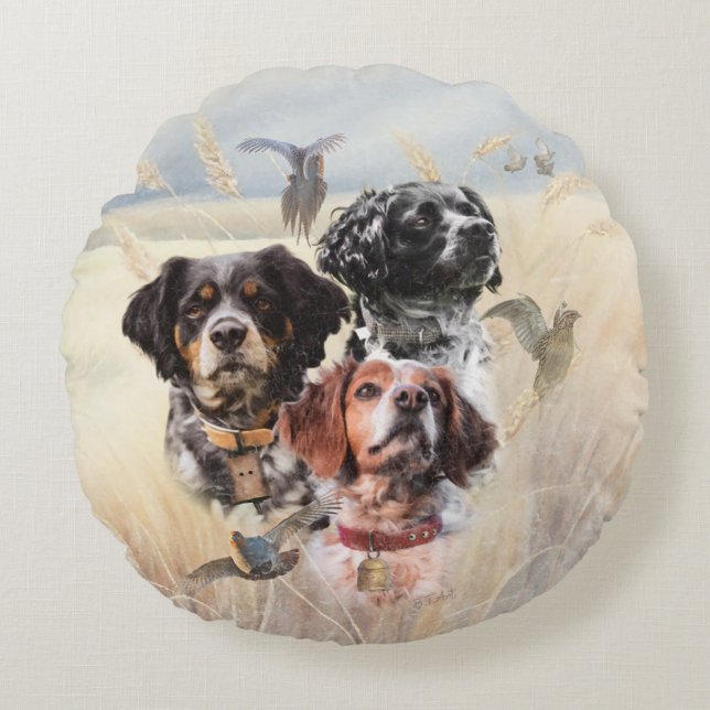 Brittany Spaniel Rond Kussen (Voorkant)