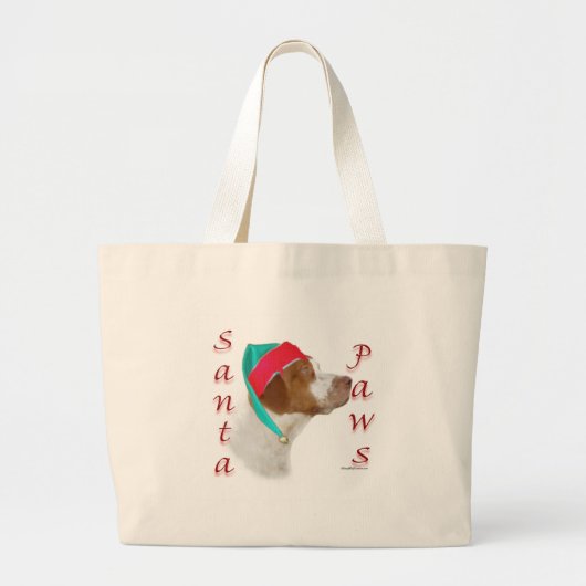 Brittany Spaniel Santa Paws Grote Tote Bag (Voorkant)