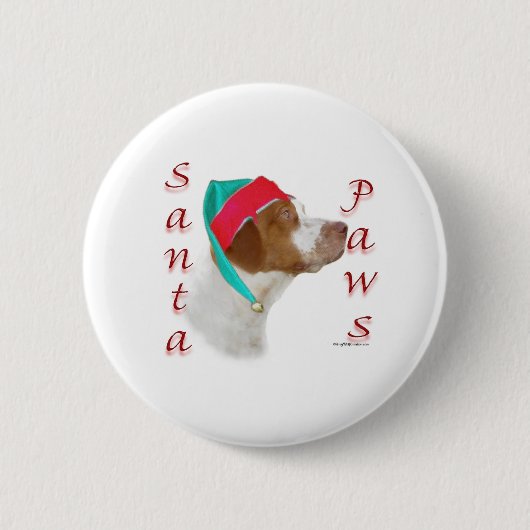 Brittany Spaniel Santa Paws Ronde Button 5,7 Cm (Voorkant)