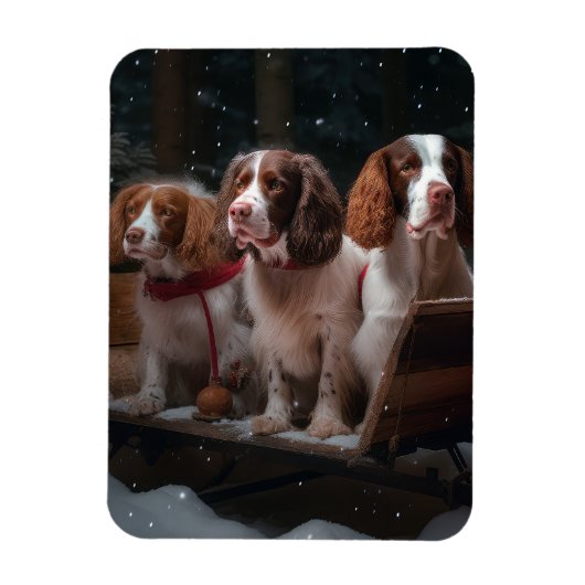 Brittany Spaniel Sneeuw Slede Kerst Decoratie Magneet (Verticaal)