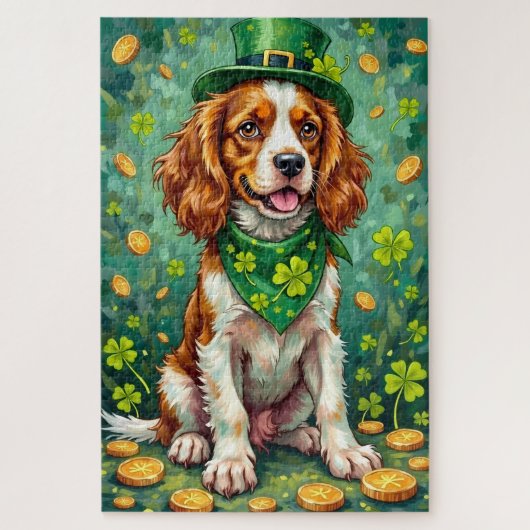 Brittany Spaniel St. Patrick's Day GeluksHond Legpuzzel (Verticaal)