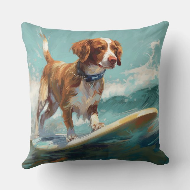 Brittany Spaniel Strand Surfen Schilderen  Kussen (Achterkant)