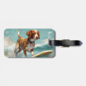 Brittany Spaniel Strand Surfen Schilderij Bagagelabel (Achterkant horizontaal)